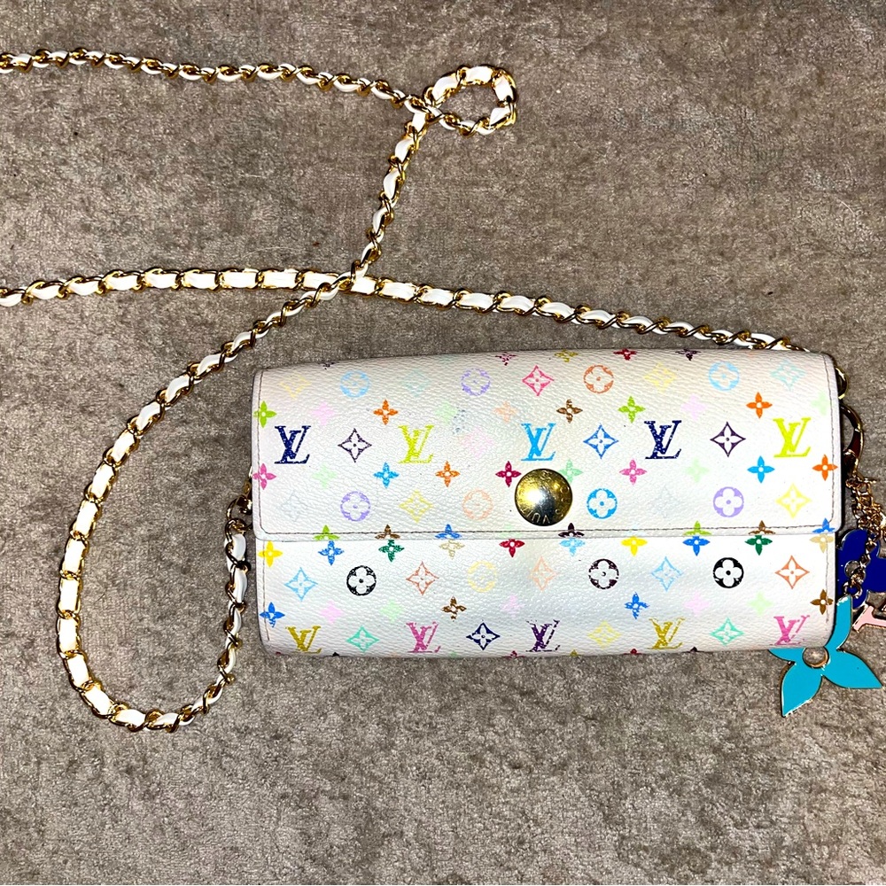 Louis Vuitton multicolor Vintage 2006 Sarah wallet w/Crossbody chain .